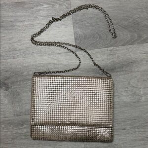 Metallic Silver Mesh Crossbody Bag with Chain Strap